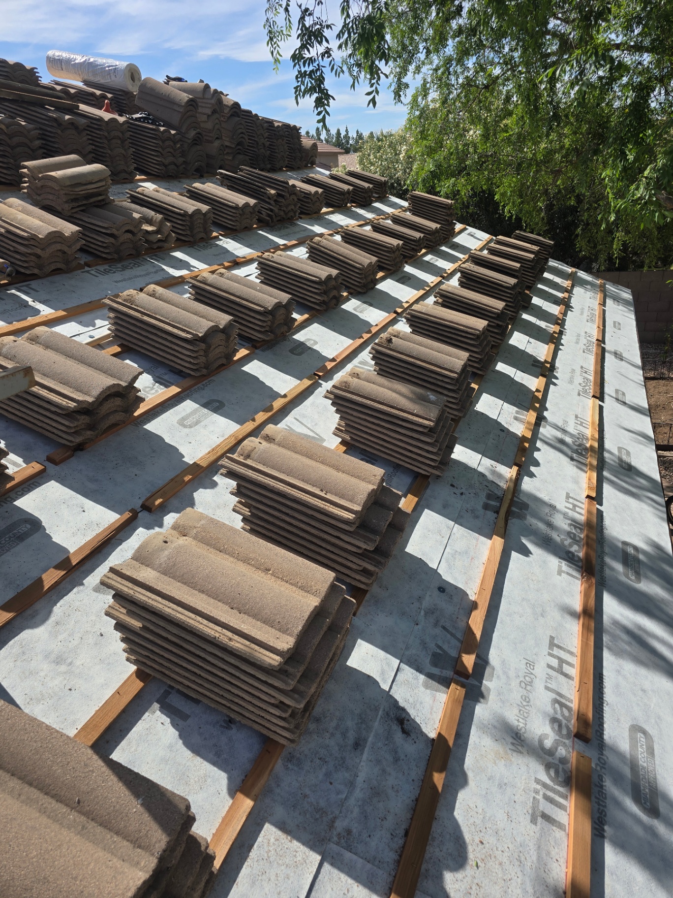Westlake Royal TileSeal HT underlayment with tile loaded on battens